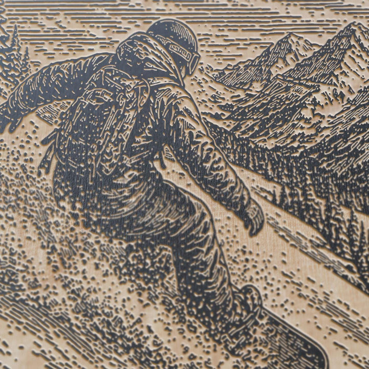 Backcountry Snowboarder Engraved Illustration