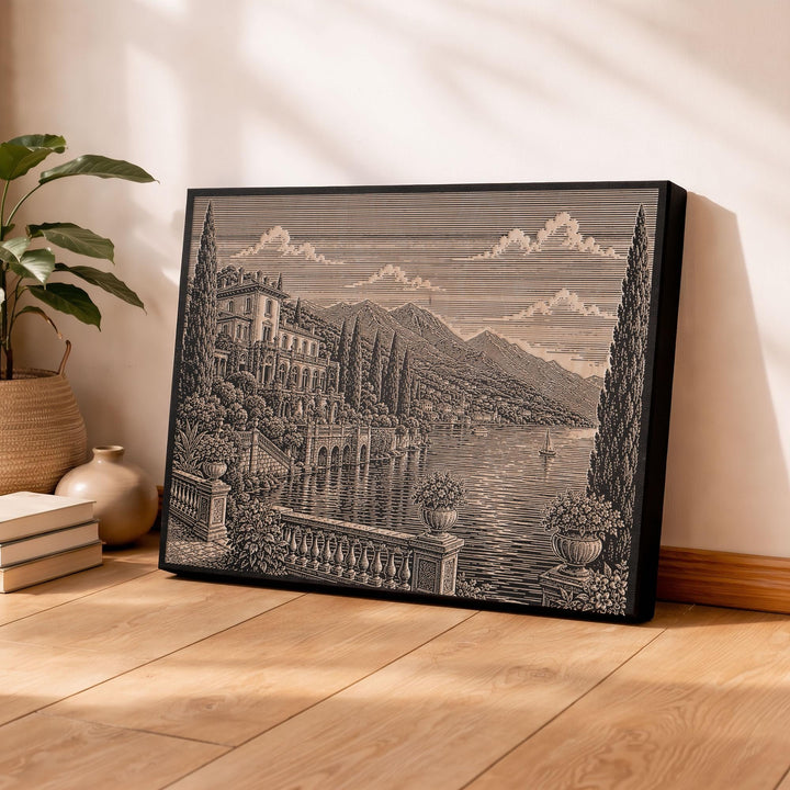 Lake Como Villa Engraved Birch Art Panel