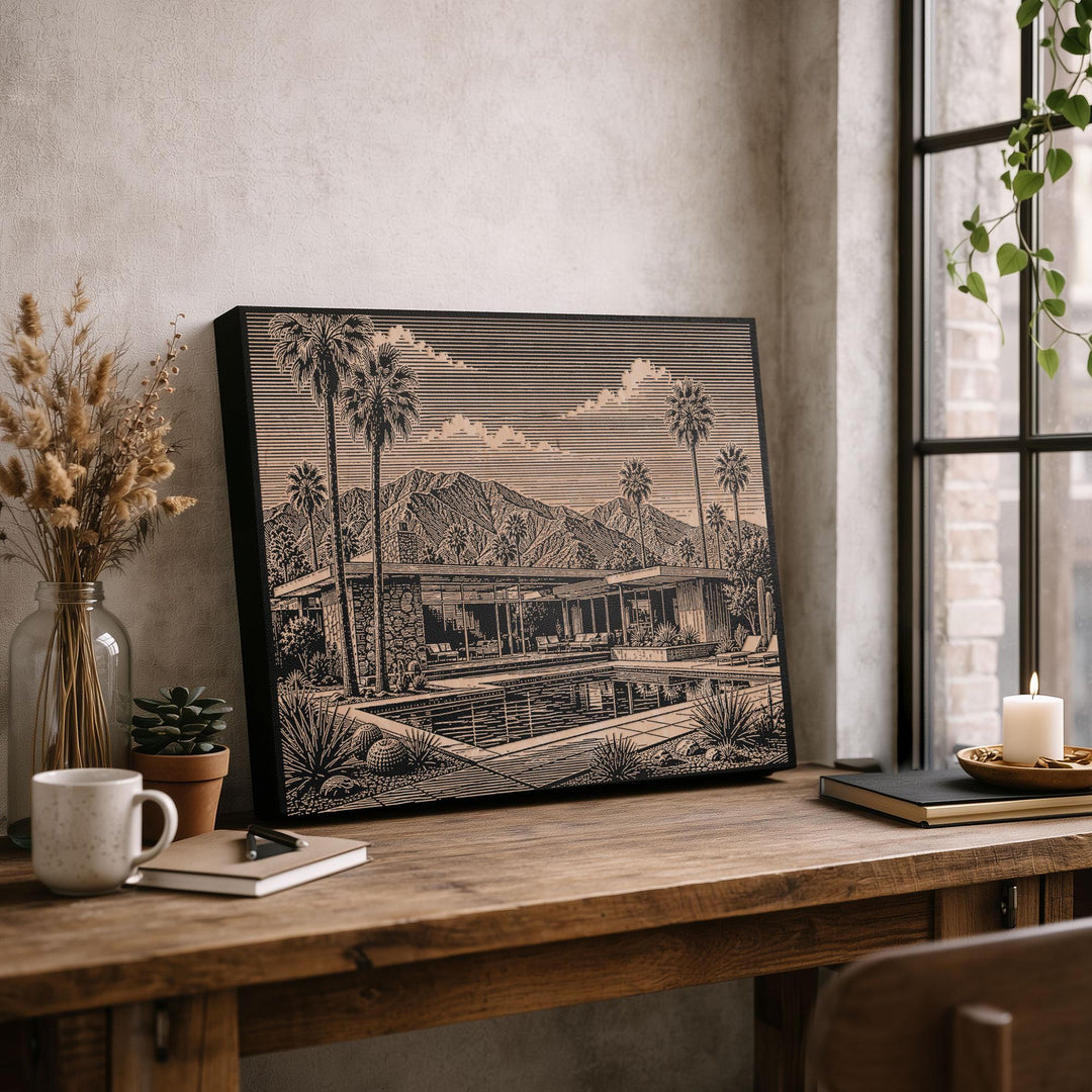 Palm Springs Mid Century Engraved Birch Art Panel