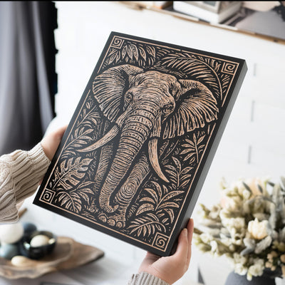 Elephant in the Jungle Engraved Birch Illustration