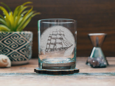 Clipper Ship Glasses | Sailing Themed Personalized Whiskey, Wine & Beer Glassware, Maritime Drinkware, Nautical Ocean Decor, Sailor Gift