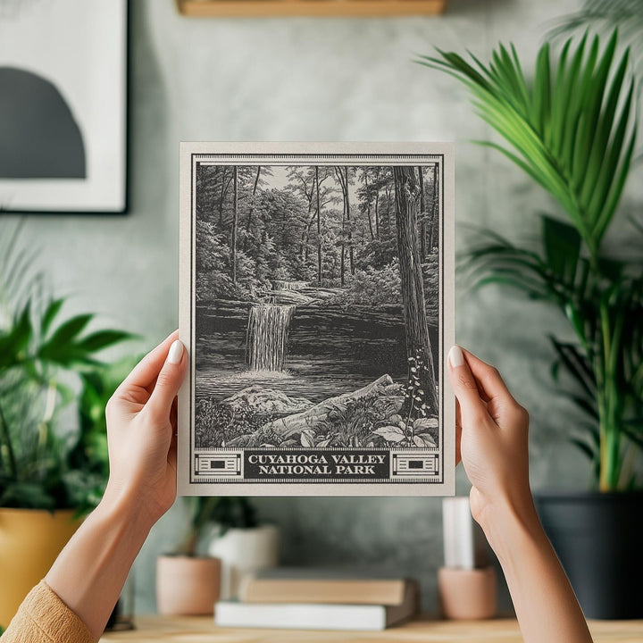 Cuyahoga Valley National Park Lithograph Style Print - Vintage Ohio archival matte fine art print. Brandywine Creek Waterfall. Hiker Gift.