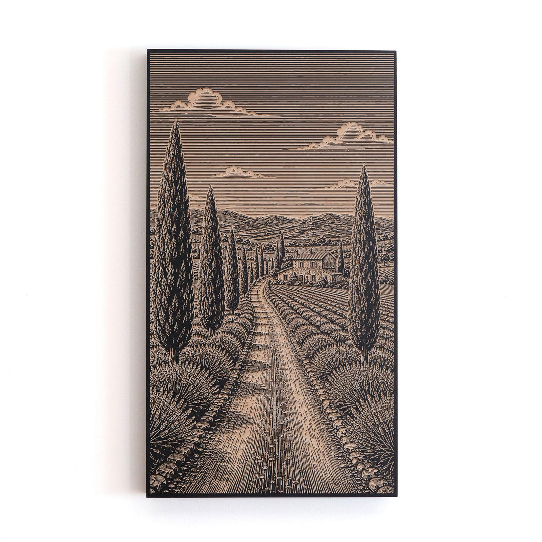 Provence Lavender Road Engraved Birch Art Panel