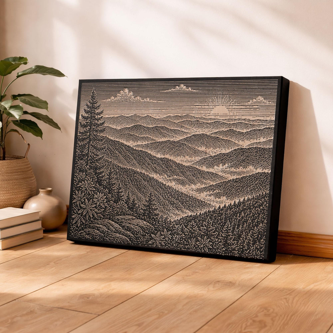Smoky Mountain Ridges Engraved Birch Art Panel
