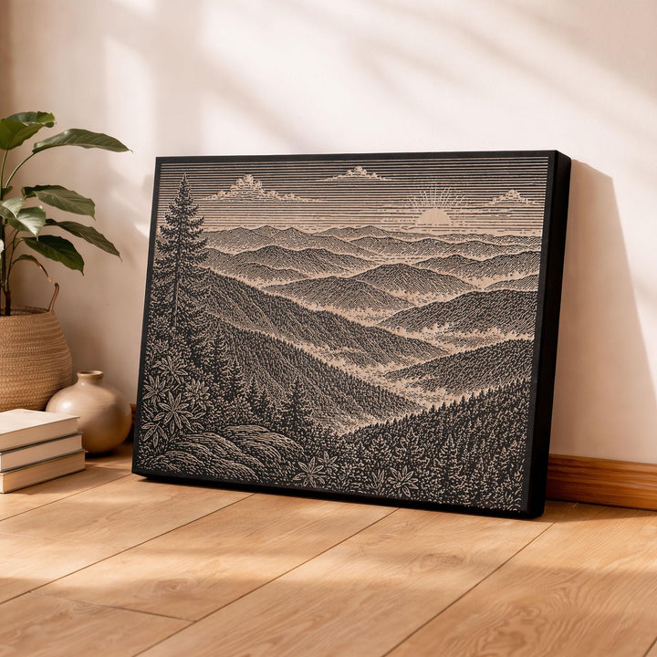 Smoky Mountain Ridges Engraved Birch Art Panel