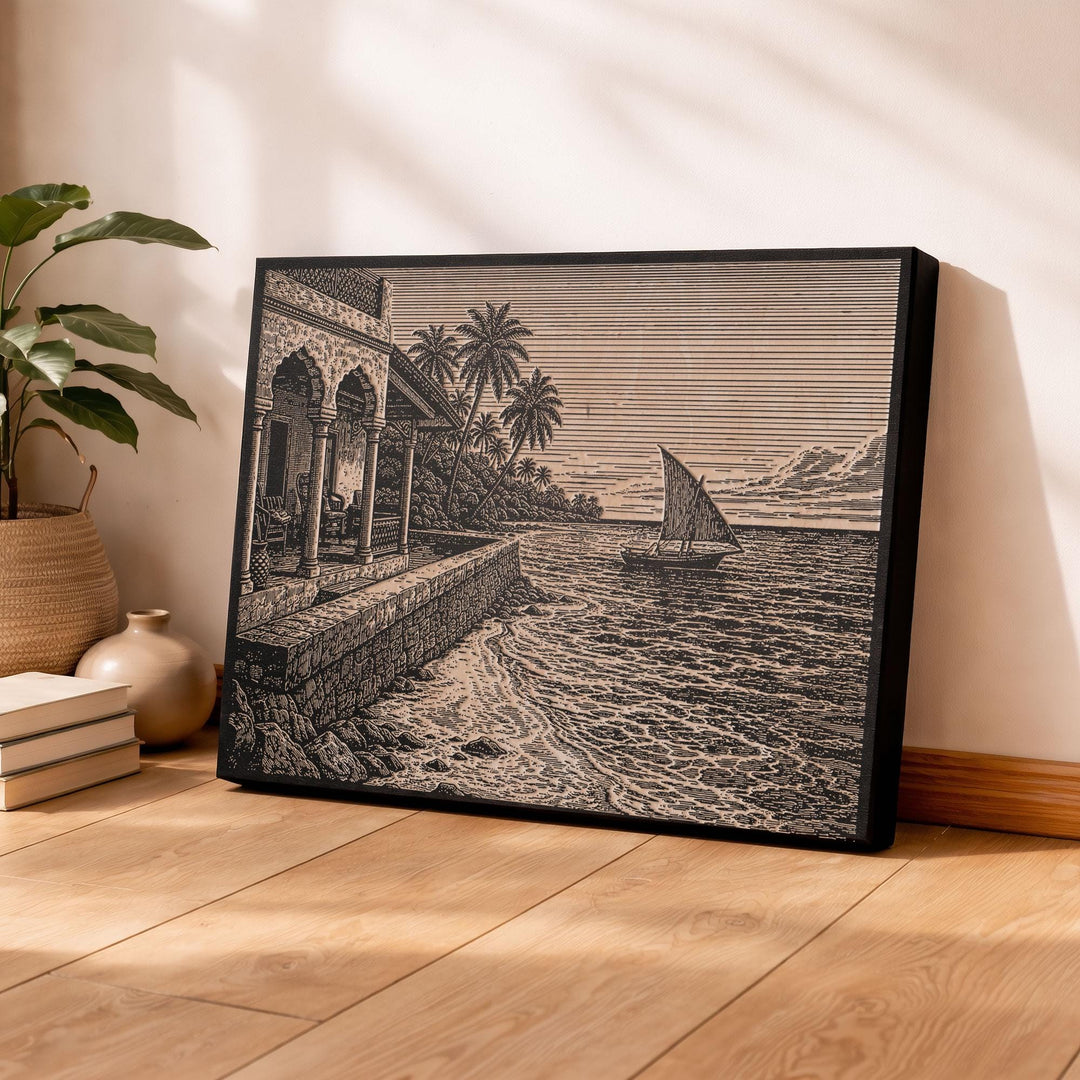 Zanzibar Coastal Engraved Birch Art Panel
