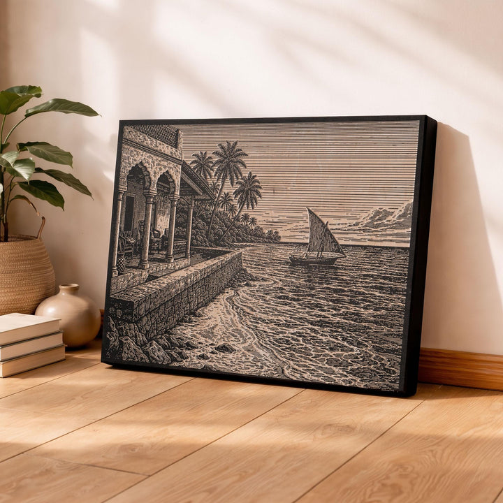 Zanzibar Coastal Engraved Birch Art Panel