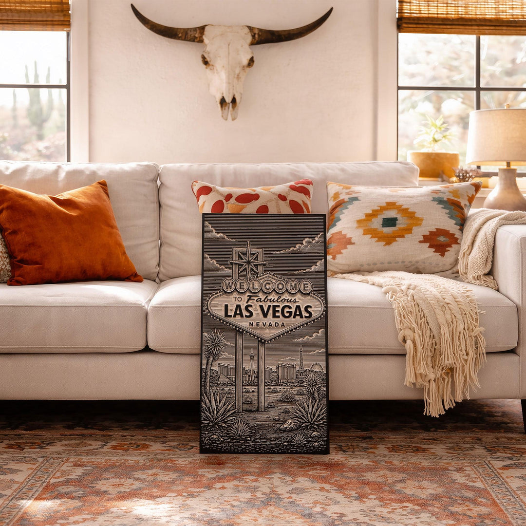 Welcome to Las Vegas Sign Engraved Birch Art Panel
