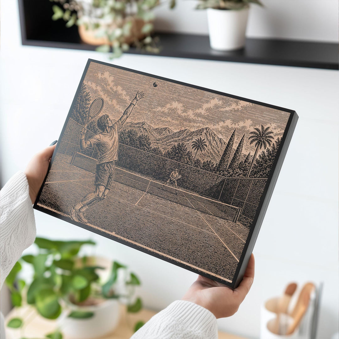 Tennis Serve Engraved Illustration