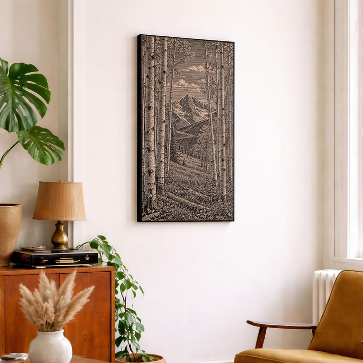 Aspen Grove and Peak View Engraved Birch Art Panel