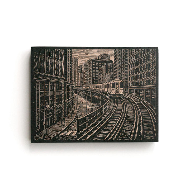 Chicago Elevated Train Engraved Birch Art Panel