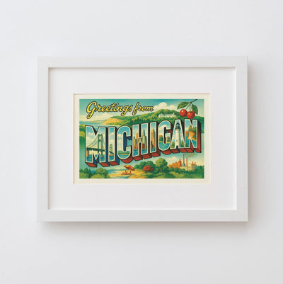 Michigan Postcard Art Print