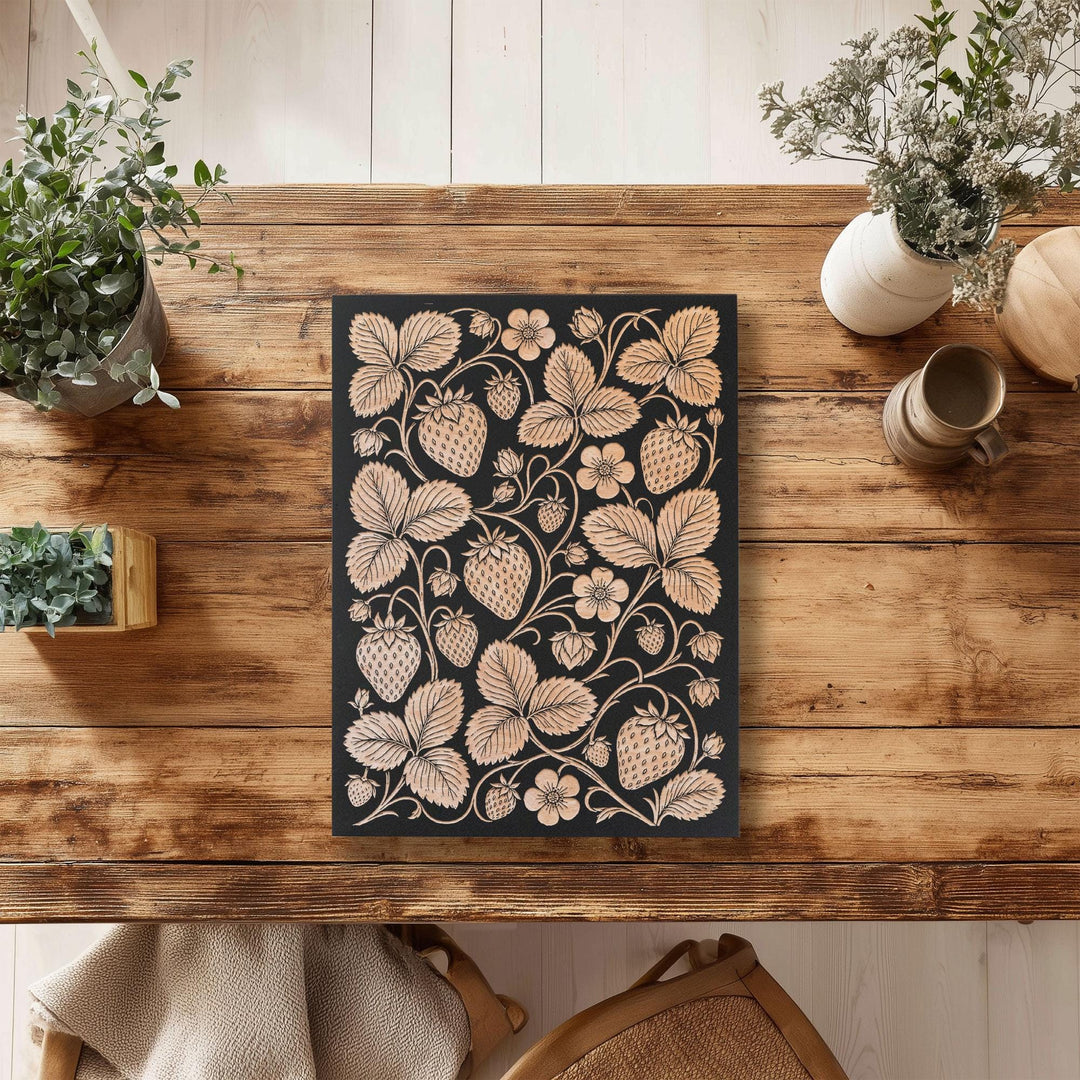 Strawberries Engraved Birch Art Panel