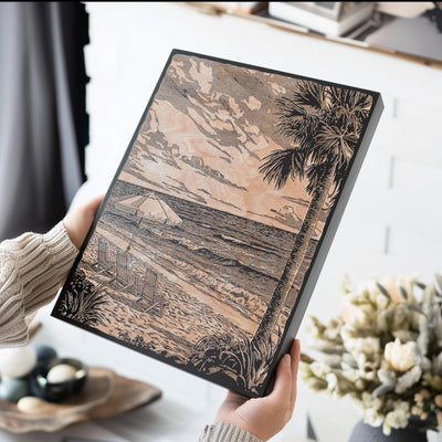 Beach Chairs & Palms Engraved Illustration