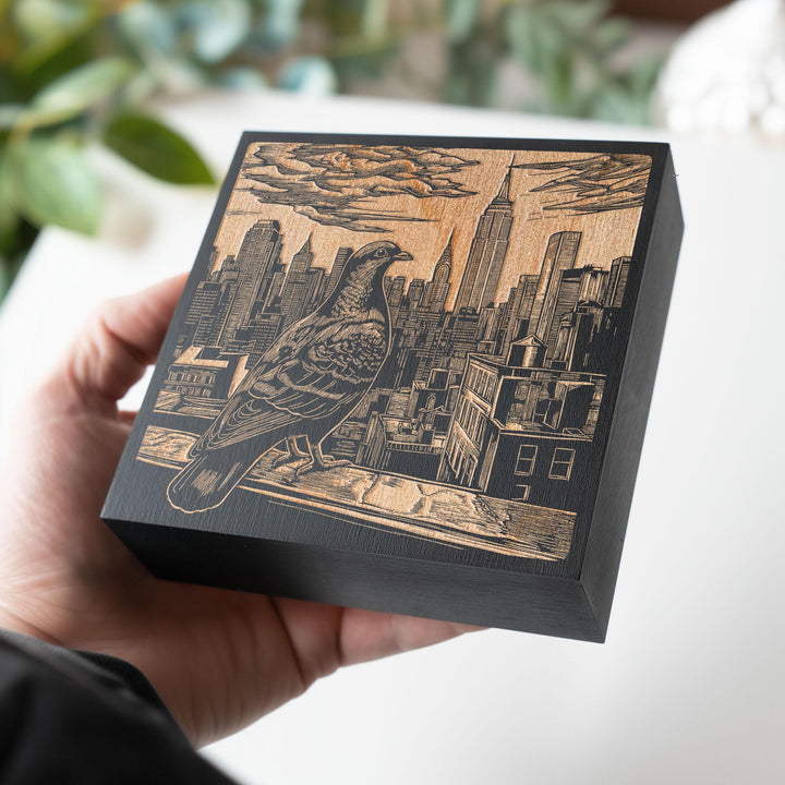 Pigeon in New York City Engraved Illustration