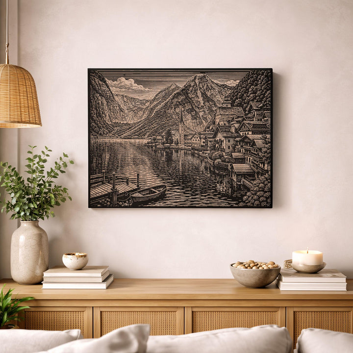 Hallstatt Austria Engraved Birch Art Panel