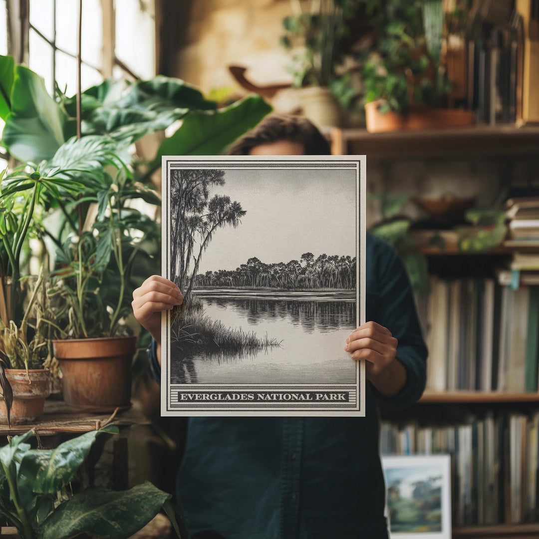 Everglades National Park Lithograph Style Print - Vintage Florida archival matte fine art print. South Florida Alligator Wildlife Swamp Gift