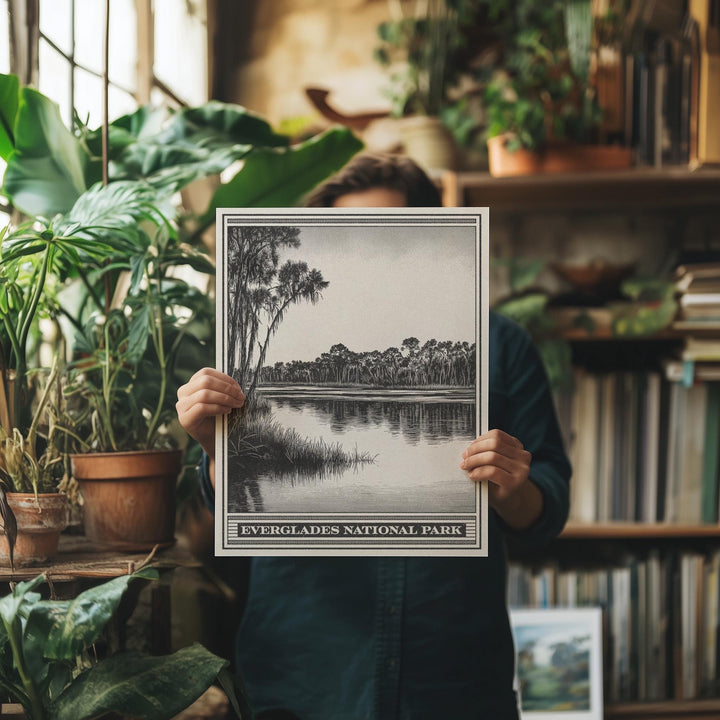 Everglades National Park Lithograph Style Print - Vintage Florida archival matte fine art print. South Florida Alligator Wildlife Swamp Gift