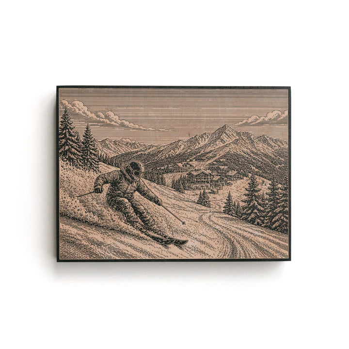 Alpine Skier Engraved Illustration