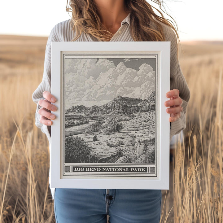 Big Bend Lithograph Style Print - Vintage Texas archival matte fine art print. Chisos mountain range. Rio Grand Chihuahuan Desert. West Gift