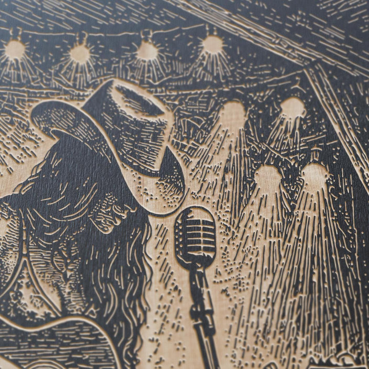 Country Music Singer Engraved Illustration