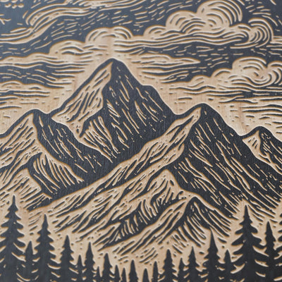 Mountain Landscape Engraved Birch Illustration