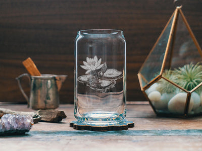 Water Lily Glasses | July Birth Flower Themed Gift, Floral Personalized Whiskey, Wine & Beer Glassware, Aquatic Lily Pad, Lotus Themed Decor