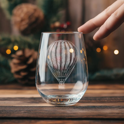 Hot Air Balloon Glasses | Vintage Travel Theme Personalized Whiskey, Wine & Beer Glassware, Retro Flight Drinkware, Gift for Travel Lovers