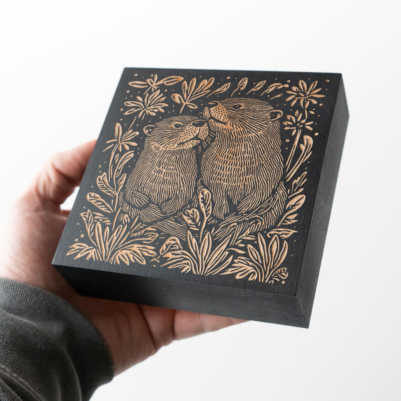 Otters Engraved Birch Wood Panel