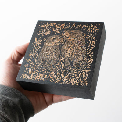 Otters Engraved Birch Wood Panel