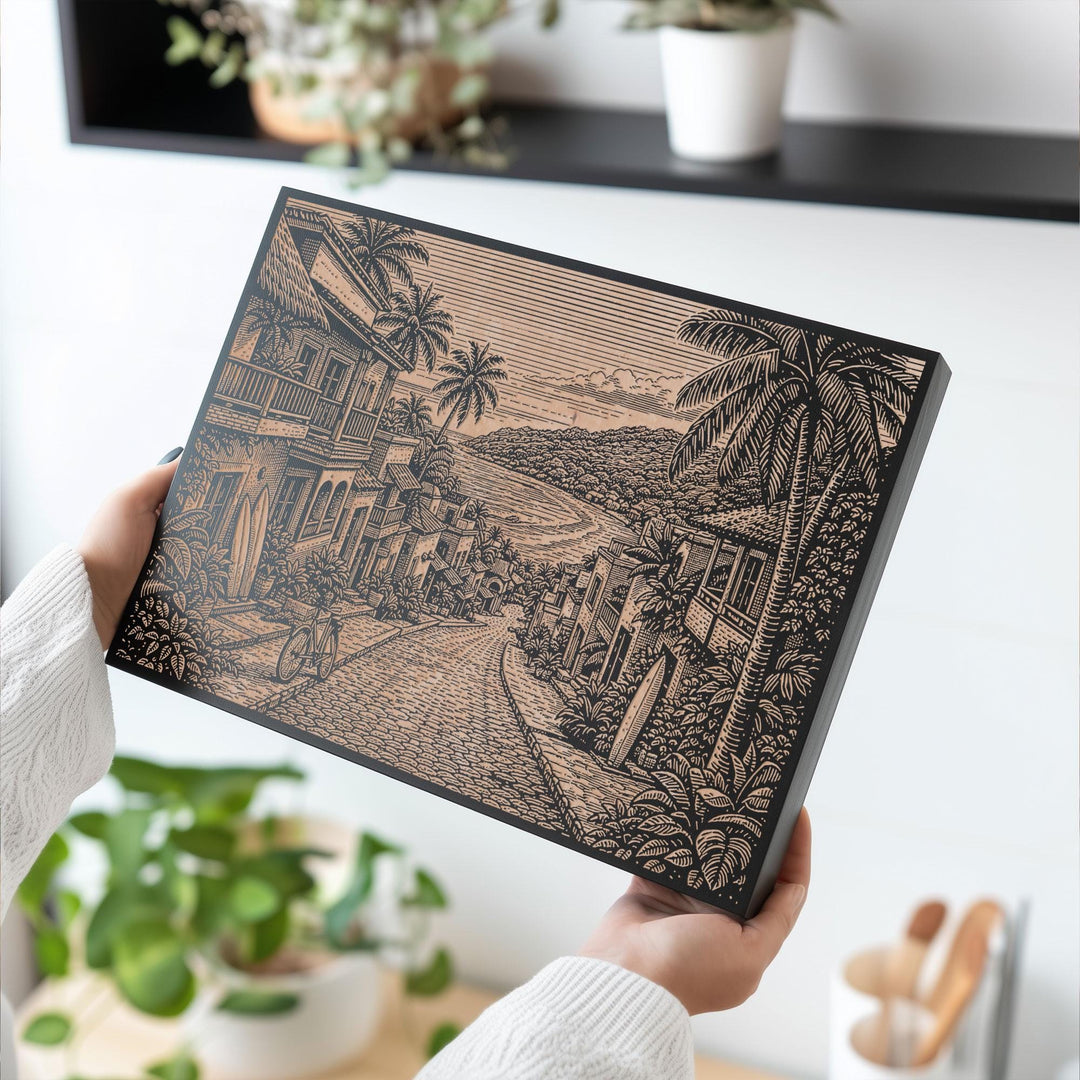 Sayulita Surf Village Engraved Birch Art Panel