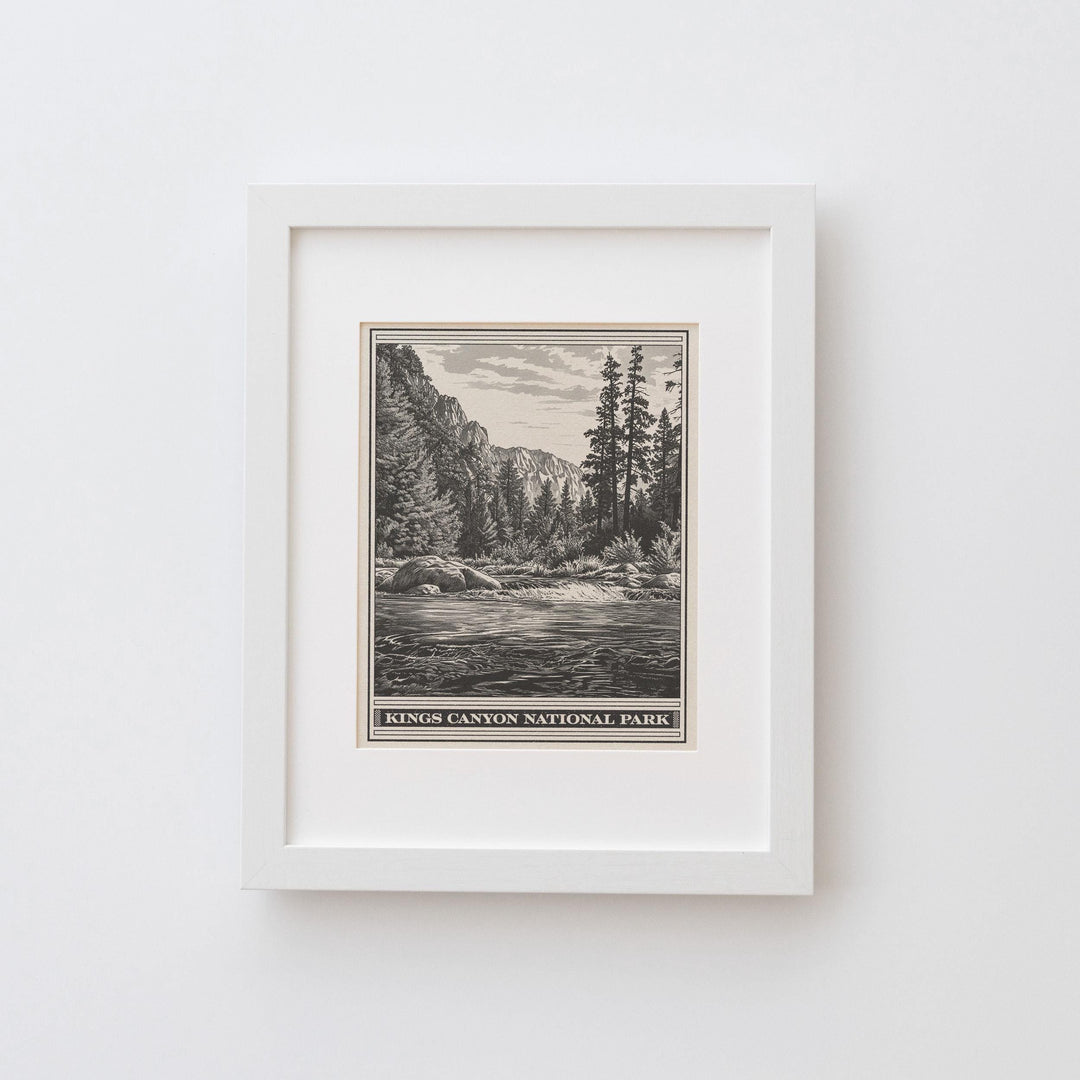 Kings Canyon National Park Lithograph Style Print - Vintage California archival matte fine art print. Sierra Nevada mountains. Travel Gift.