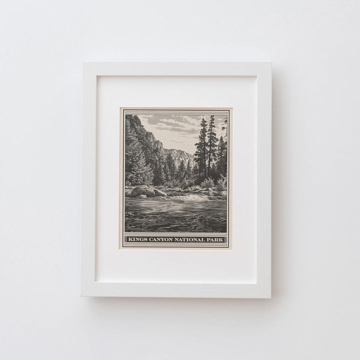 Kings Canyon National Park Lithograph Style Print - Vintage California archival matte fine art print. Sierra Nevada mountains. Travel Gift.