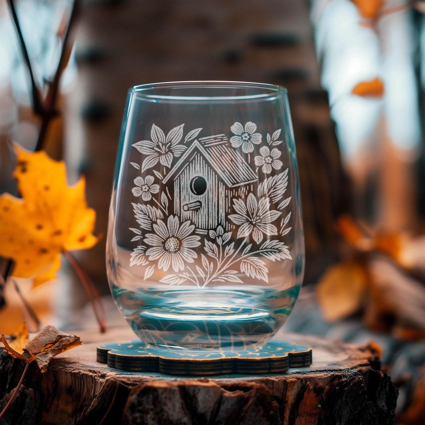 Bird House Among Flowers Glasses