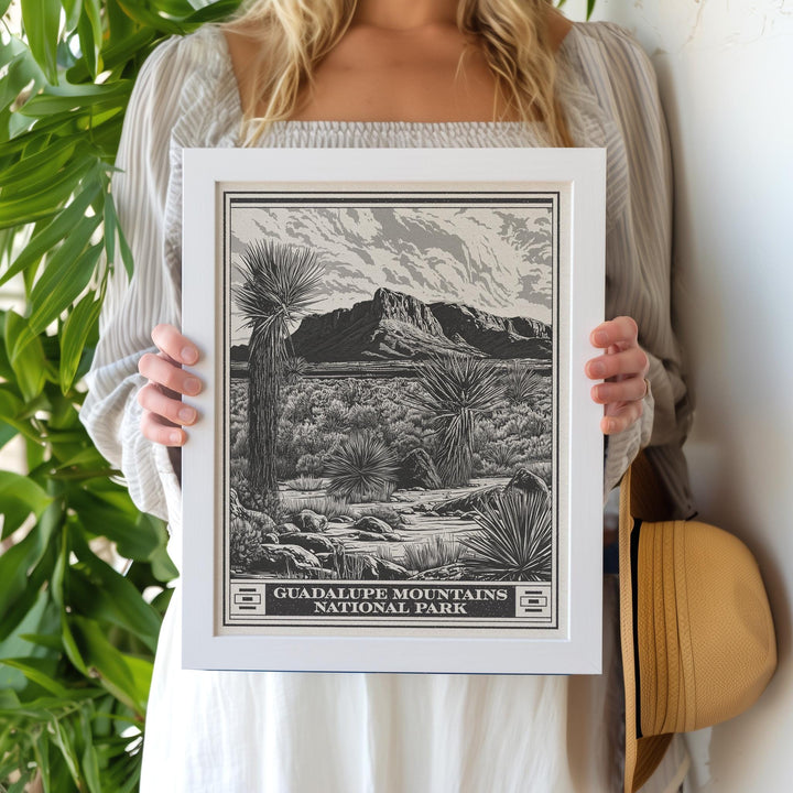 Guadalupe Mountains National Park Lithograph Style Print - Vintage Texas archival matte fine art print Gift Chihuahuan Desert Salt Basin Dune