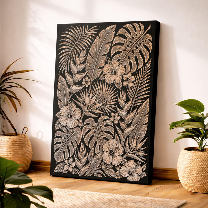 Tropical Botanical Engraved Birch Art Panel