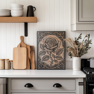 Rose Flower Engraved Birch Illustration