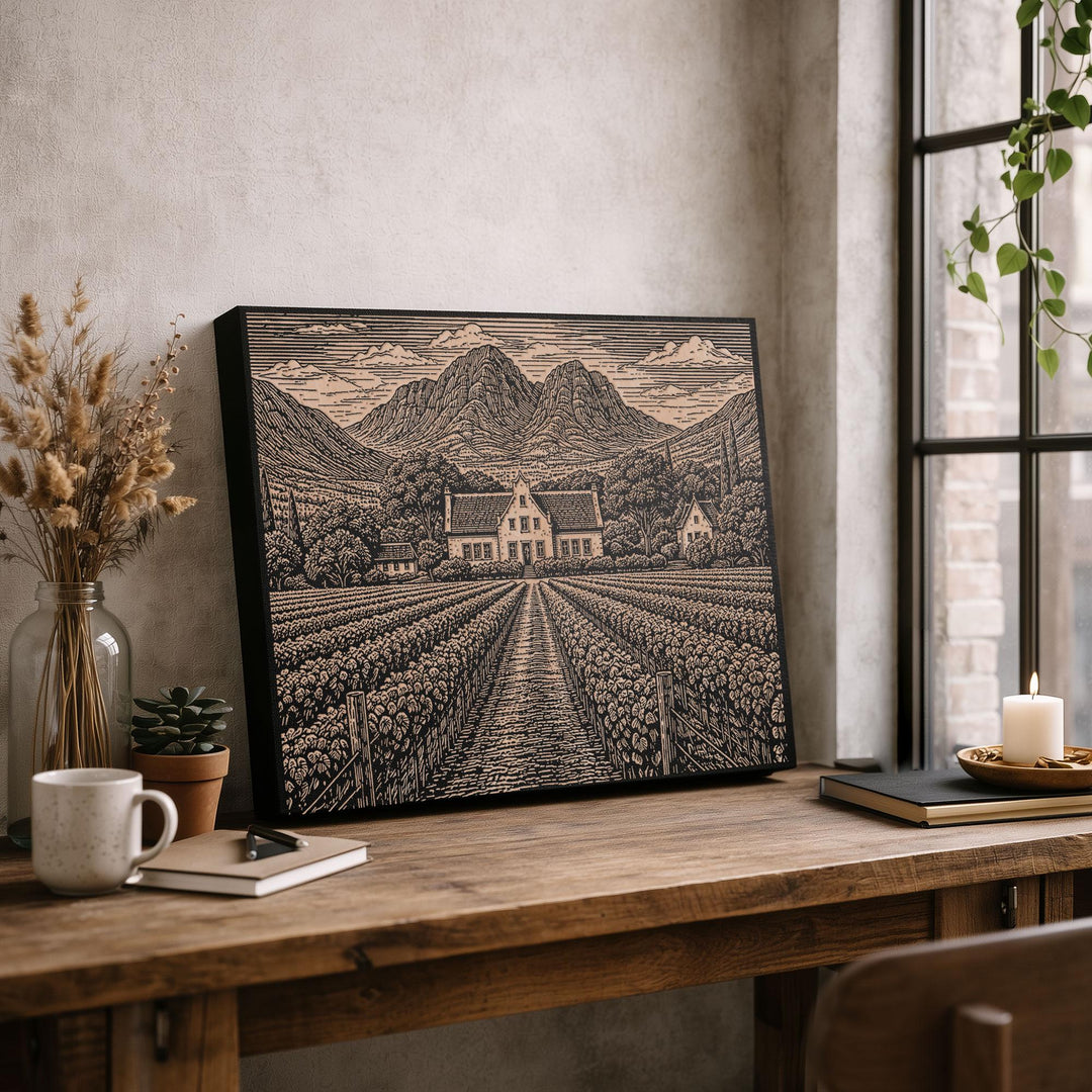 Cape Winelands Engraved Birch Art Panel