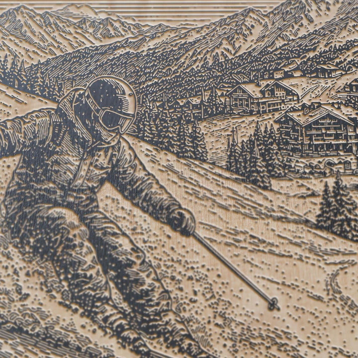 Alpine Skier Engraved Illustration