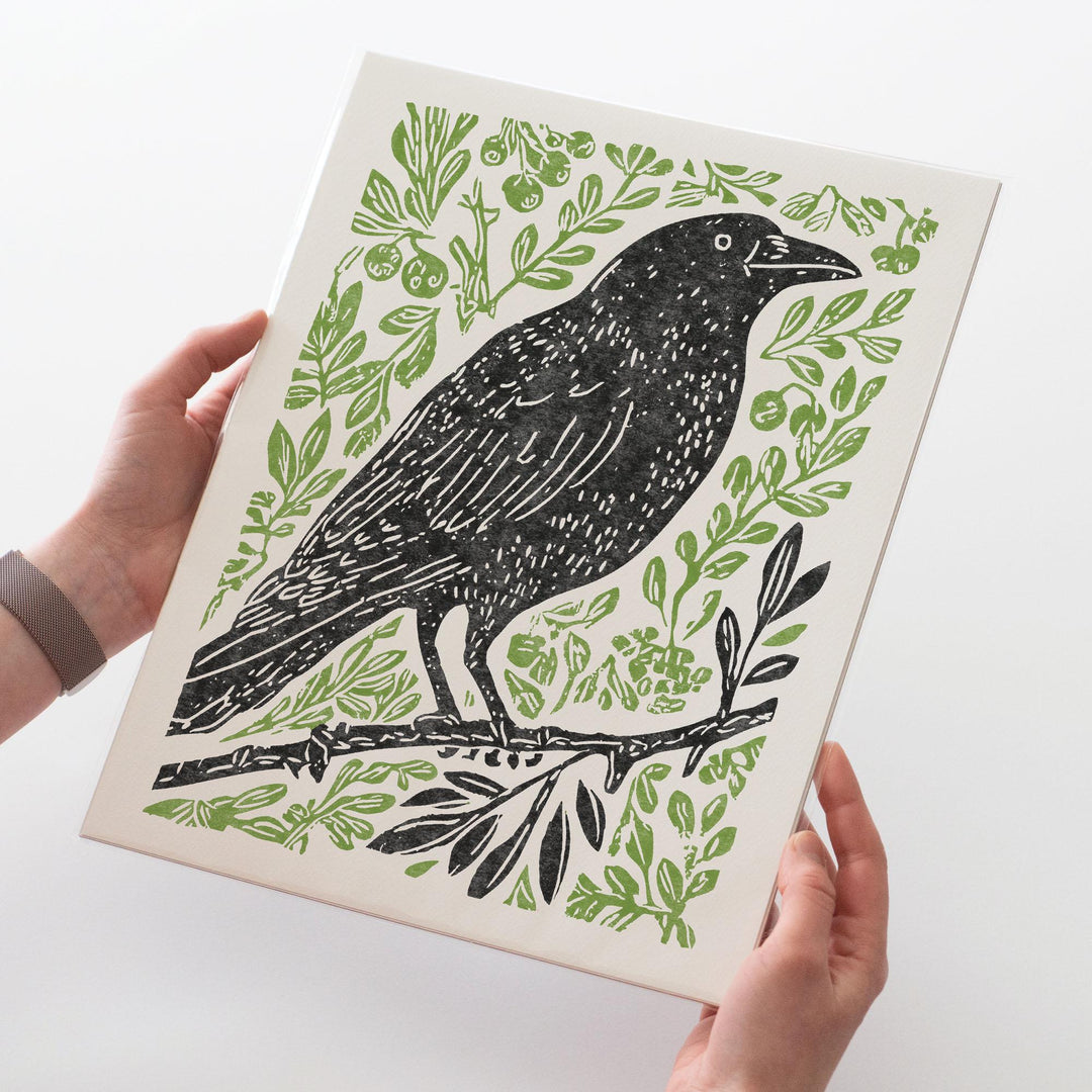 Crow Linocut Print