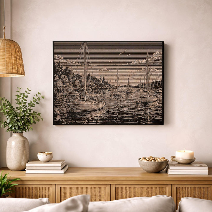 Calm Harbor Engraved Illustration