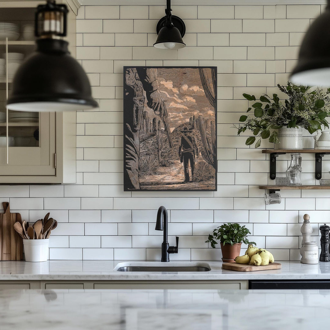 Cowboy Standoff Engraved Illustration