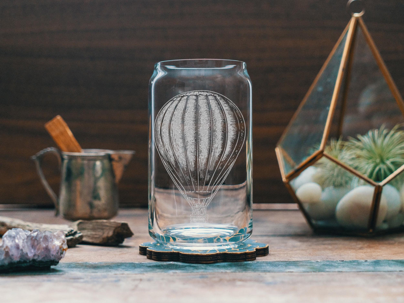 Hot Air Balloon Glasses | Vintage Travel Theme Personalized Whiskey, Wine & Beer Glassware, Retro Flight Drinkware, Gift for Travel Lovers