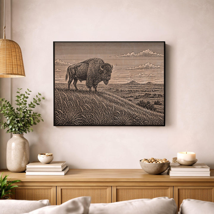 Bison Prairie Engraved Birch Art Panel