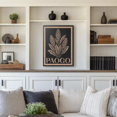 Paogo Floral Wall Art | Engraved Wood Lithograph Style Nature Illustration, Plant Flower Painting Mothers Gift, Vintage American Samoa Art