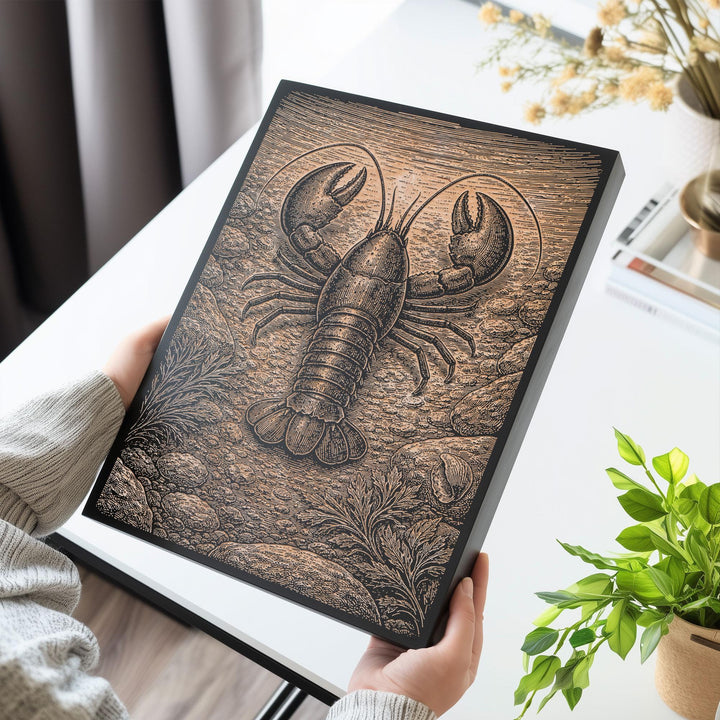Lobster in Tidal Pool Engraved Birch Art Panel