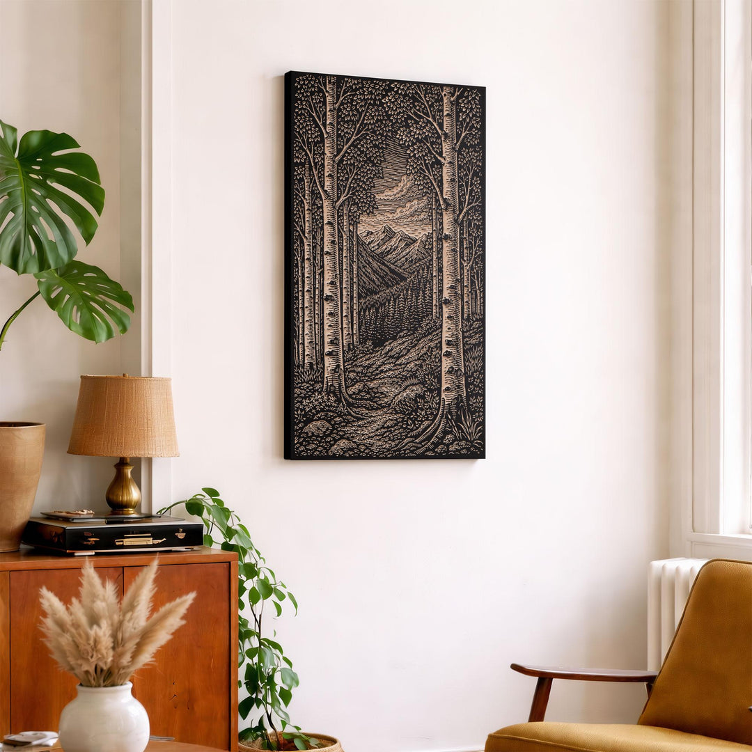 Aspen Pass Mountain Grove Overlook Engraved Birch Art Panel
