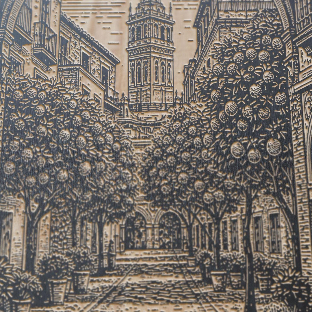 Seville Giralda Street Engraved Birch Art Panel