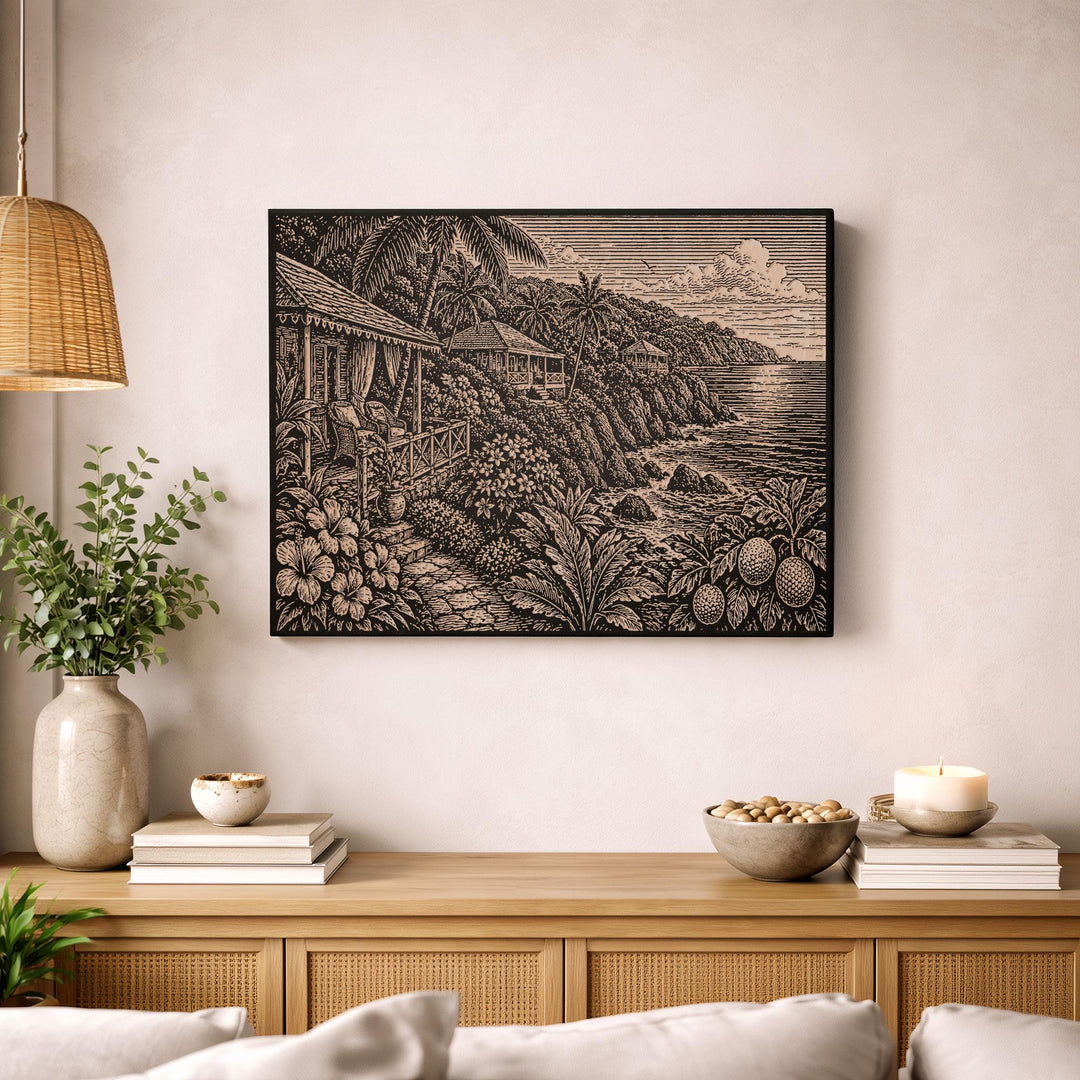 Jamaica Clifftop Coast Engraved Birch Art Panel