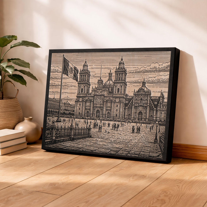 Zocalo Mexico City Engraved Birch Art Panel
